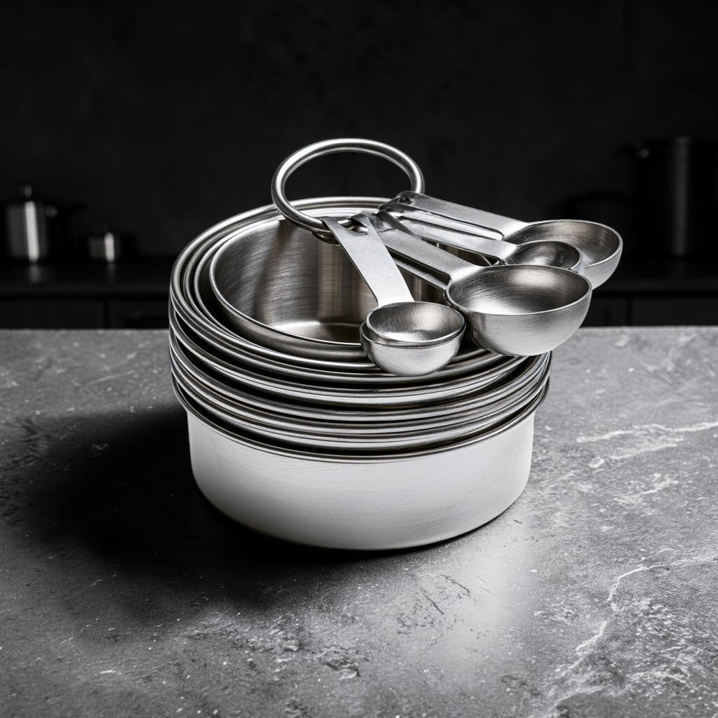 10-Piece Stainless Steel Measuring Cups and Spoons Set, Engraved Metric and US Measurements for Baking and Cooking
