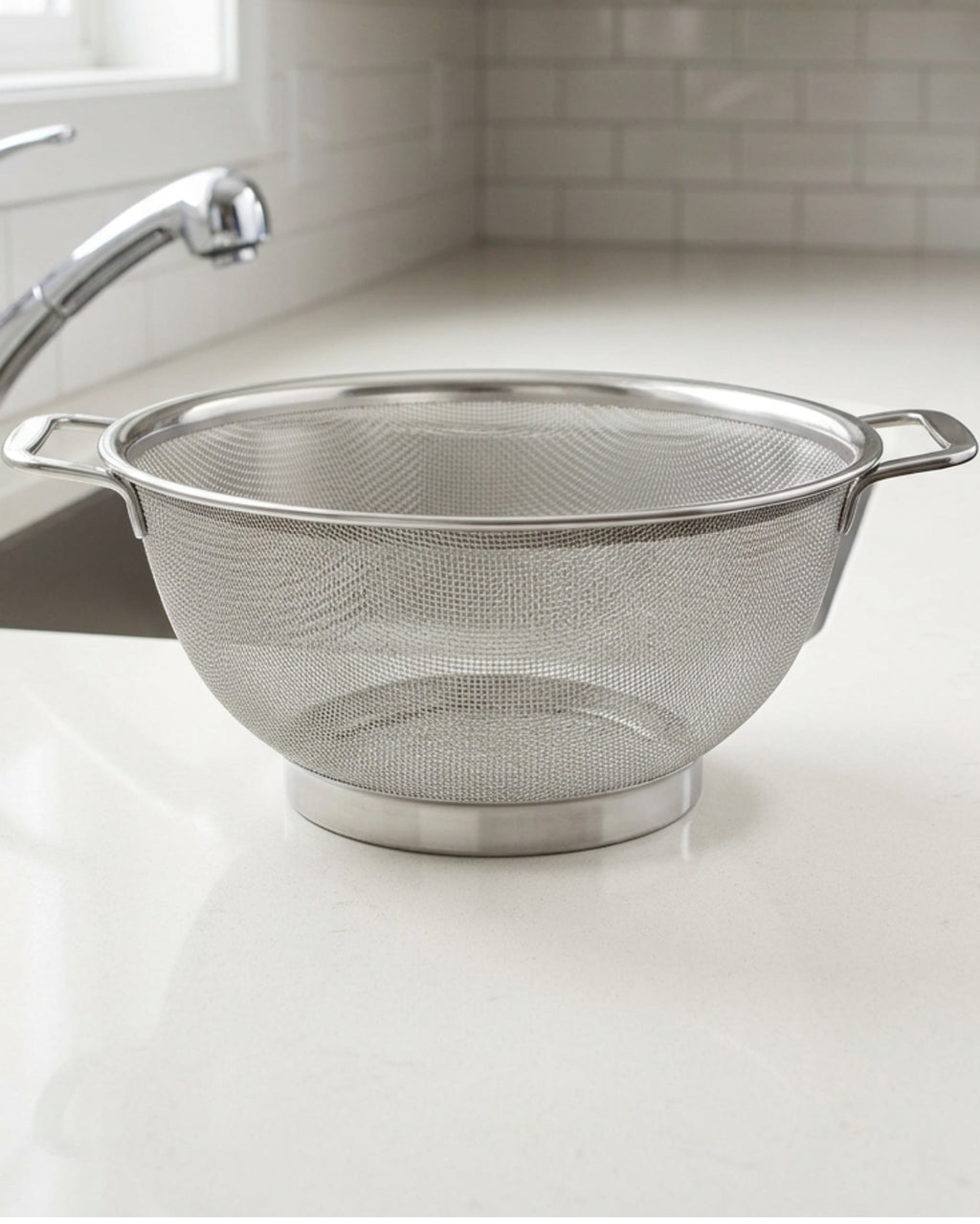Bestd Deepwell Stainless Steel Mesh Colander 11 in Footed - Lifestyle view