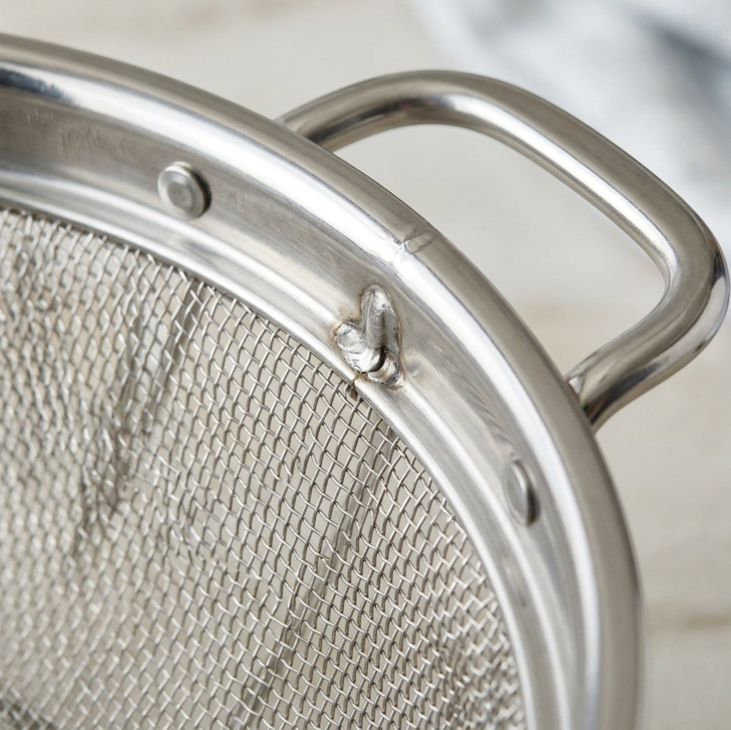 Round Stainless Mesh Draining Basket Side Handles 9 in