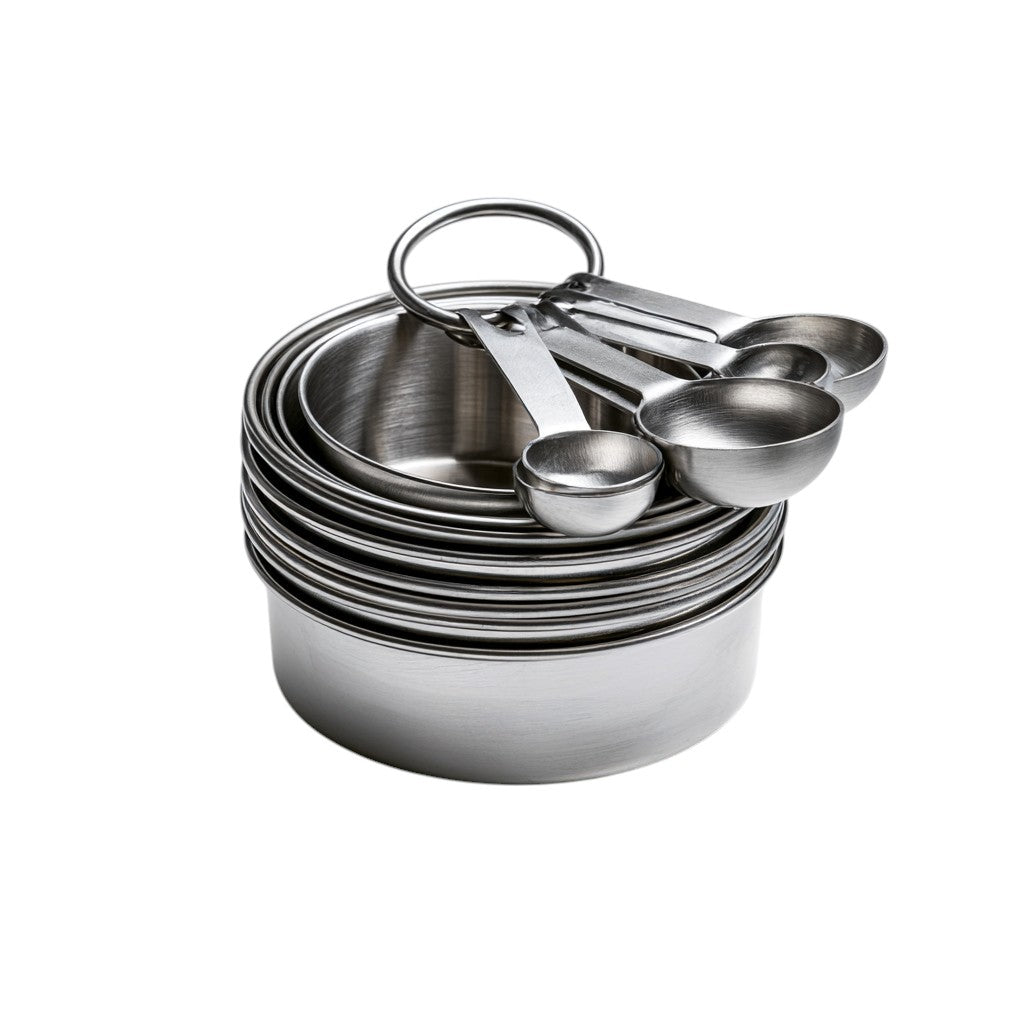 10-Piece Stainless Steel Measuring Cups and Spoons Set, Engraved Metric and US Measurements for Baking and Cooking