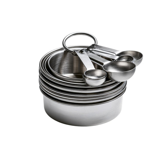 10-Piece Stainless Steel Measuring Cups and Spoons Set, Engraved Metric and US Measurements for Baking and Cooking