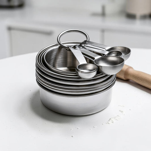10-Piece Stainless Steel Measuring Cups and Spoons Set, Engraved Metric and US Measurements for Baking and Cooking