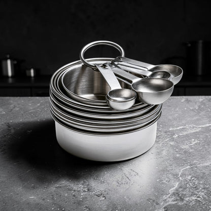 10-Piece Stainless Steel Measuring Cups and Spoons Set, Engraved Metric and US Measurements for Baking and Cooking