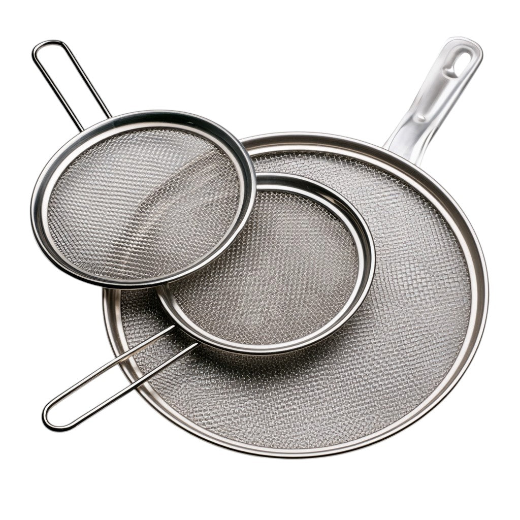 3-Pack Stainless Steel Splatter Screen Set for Frying Pans, Fine Mesh Oil Grease Guard with Resting Feet and Heat-Resistant Handle