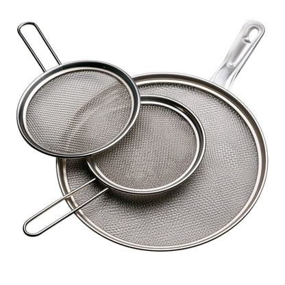 3-Pack Stainless Steel Splatter Screen Set for Frying Pans, Fine Mesh Oil Grease Guard with Resting Feet and Heat-Resistant Handle